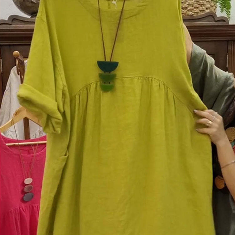 Graysen | Lässiges, lockeres, einfarbiges Damenkleid mit Rundhalsausschnitt, 3/4-Ärmeln und Taschen