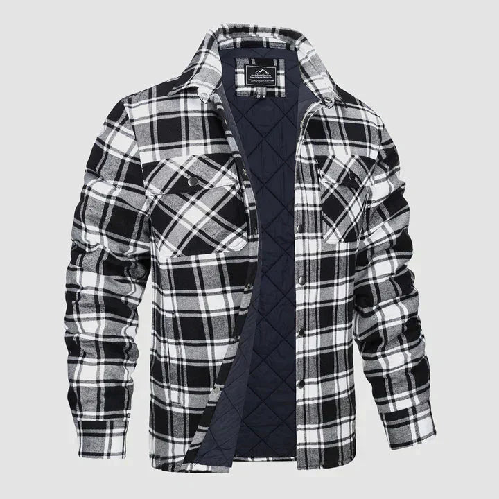 Herren Flanell Hemd Jacke lange Ärmel gesteppt gefüttert Plaid Mantel Button Down dicke Outwear für Winter