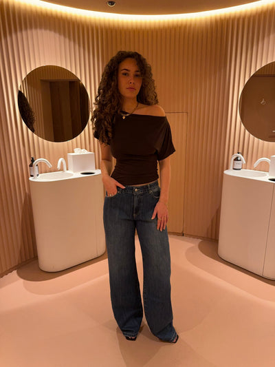 Damen Off-Shoulder Top Stretch Mesh Langarm