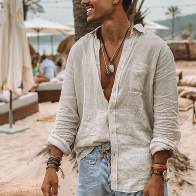 Stylisches Leinenhemd für Herren mit Kragen & Knopfleiste – Brigido