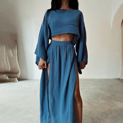 Nicole- Lässige solide Baumwolle Leinen 2 Stück Sets