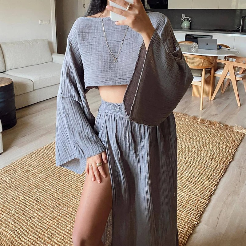 Nicole- Lässige solide Baumwolle Leinen 2 Stück Sets