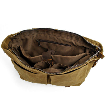 Conway™ Retro Umhängetasche Aus Gewachstem Baumwoll-Canvas – Vintage Messenger Bag Mit Laptopfach