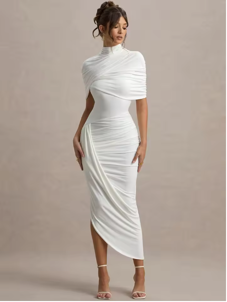 Taylor - Asymmetrisches, Gedrehtes Maxikleid mit Cape