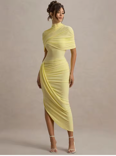 Taylor - Asymmetrisches, Gedrehtes Maxikleid mit Cape